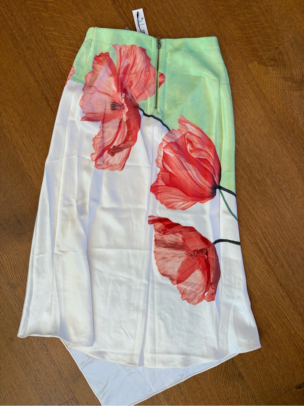 Alice + Olivia White, Green & Red Floral Handkerchief Hem Maxi Skirt - Picture 4 of 4